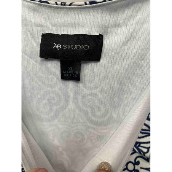 AB Studio Women's Maxi Dress XL Navy White Geometric Print Spaghetti Strap - Picture 5 of 7